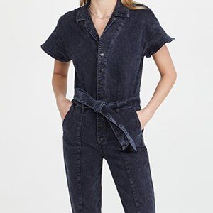 LE JEAN DEMI ACID WASH DENIM JUMPSUIT